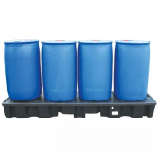 Palette de Rétention 4 Fûts 220L – Sécurité Conforme – PE Recyclable et Bac Bas Profil