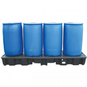 Palette de Rétention 4 Fûts 220L – Sécurité Conforme – PE Recyclable et Bac Bas Profil