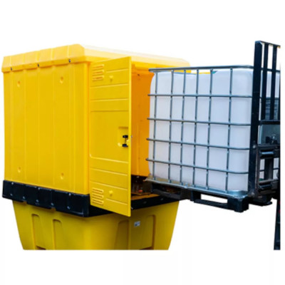 Abri de stockage IBC 1260L avec bac de rétention et porte sécurisée