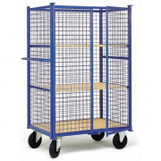 Chariot à étagères grillagé avec porte