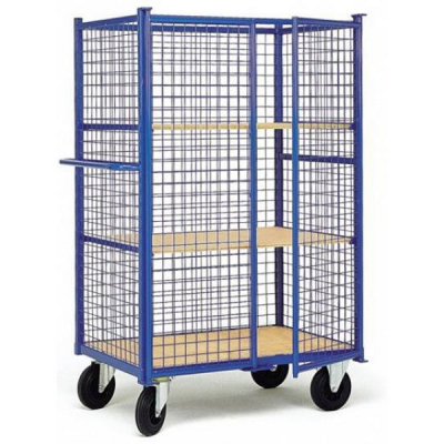 Chariot à étagères grillagé avec porte