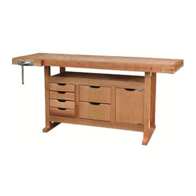 Établi bois avec 6 tiroirs et 1 caisson